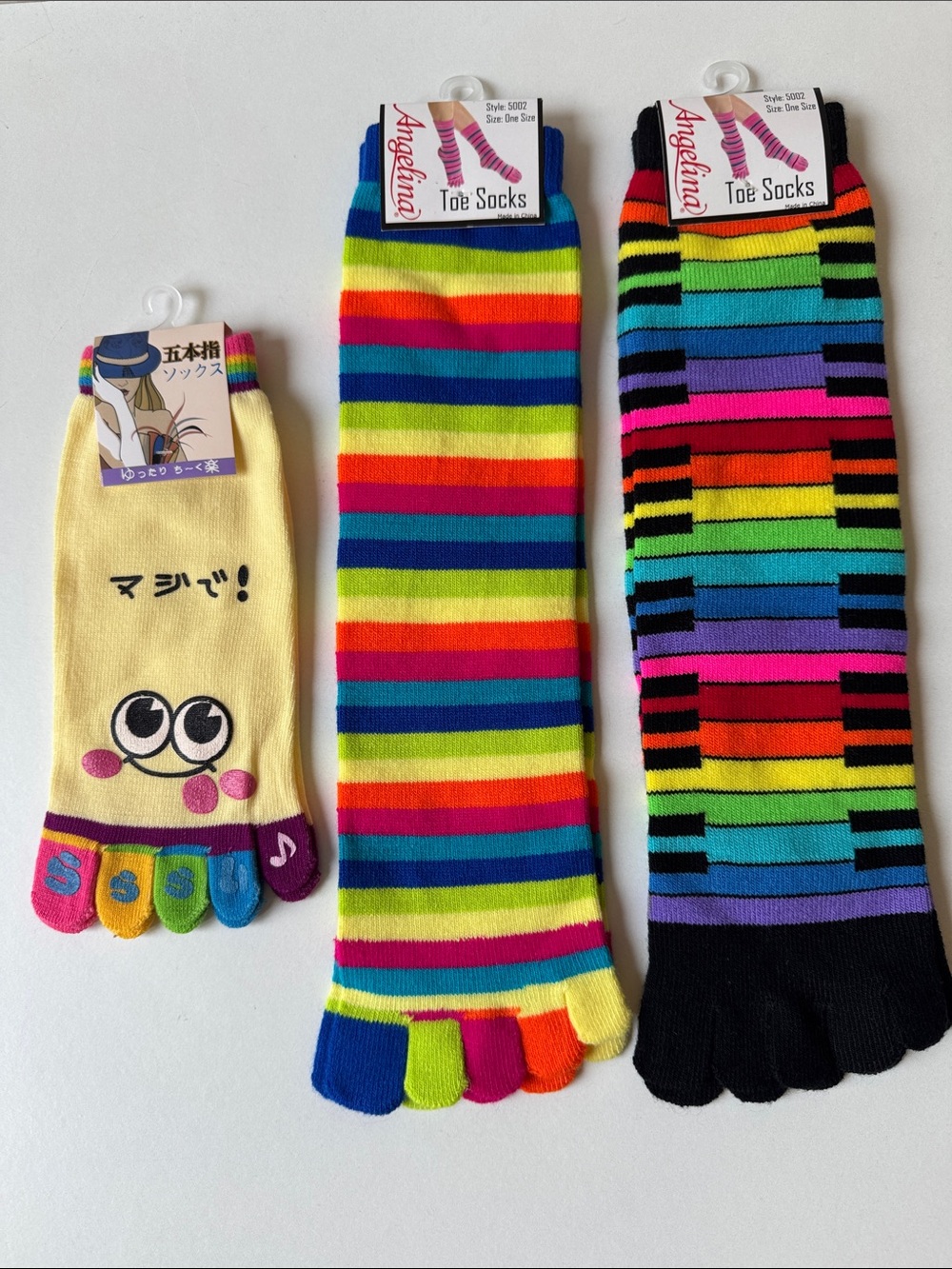 NEW Angelina Multicolor Striped Toe Socks - Rainbow Stripes